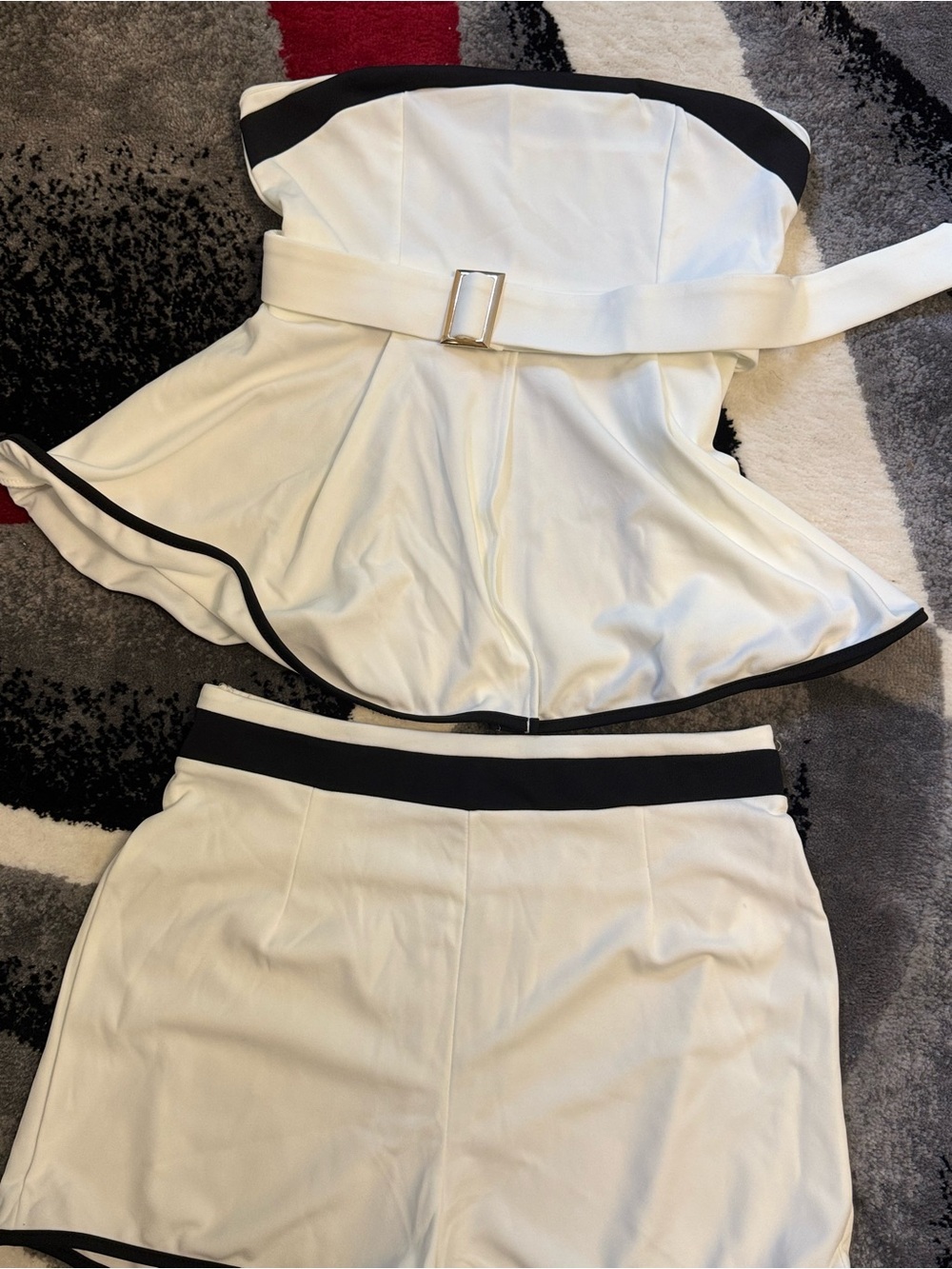 White Strapless Short Set with Black Trim - Picture 2 of 4